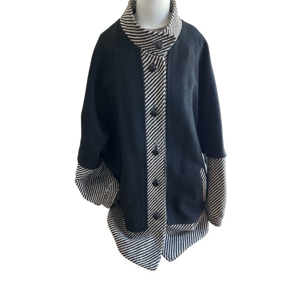 1980s Hockanum Coat Jacket Womens Plus Size Black White wool A Stevens fabric 18 - Picture 1 of 10